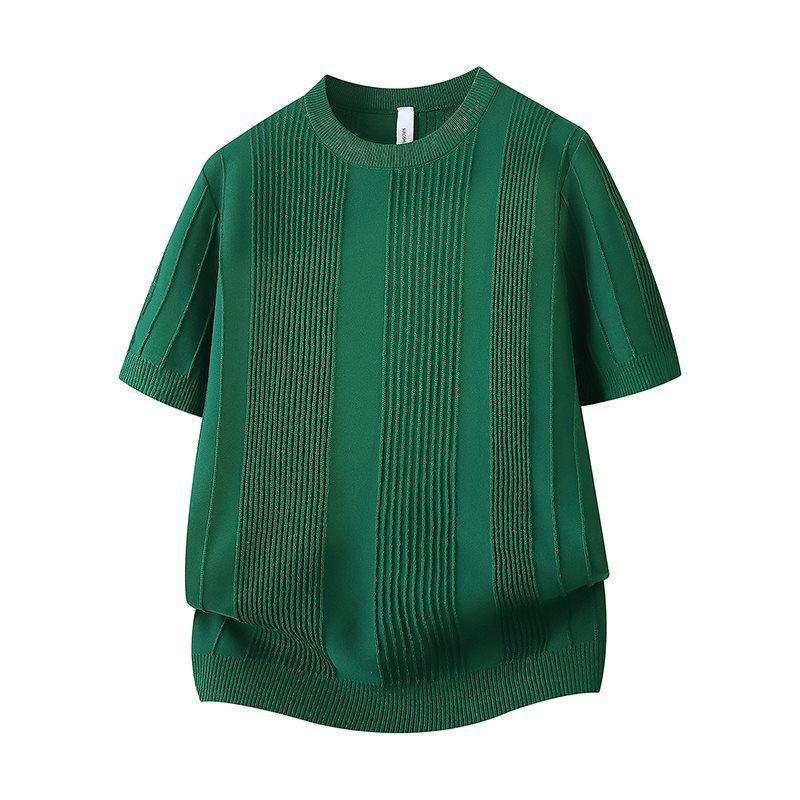 2026 Men's Slim Fit Vertical Stripe Ice Silk Round Neck T-Shirt