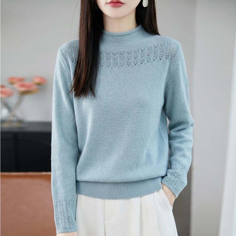 Women S Seamless Half High Neck Loose Long Sleeve Knit Sweater