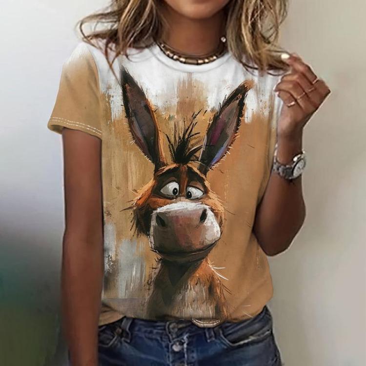 Kawaii Funny Animal Graphic Women's T Shirts Casual Oversize Short Sleeve Top Female Fashion Clothing Ladies