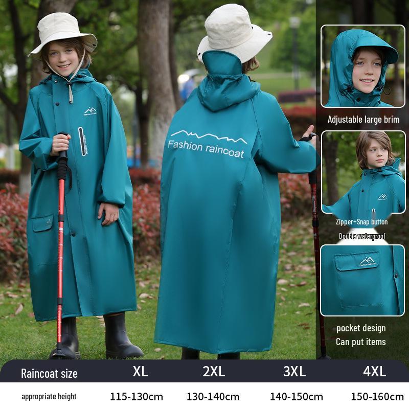 Kinder Unisex Langer Dicker Wasserdichter Poncho für Schule und Radfahren