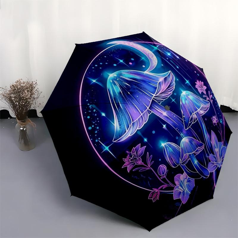 1pc Fantasy Mushroom Night Scene Umbrella with Plastic Handle,Suitable for All Seasons Home Travel Outdoor UmbrellaDD1557