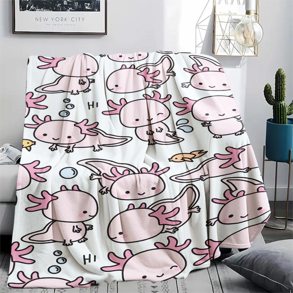 1Pc Axolotl Print Flannel Blanket, High quality Comfortable for All Seasons, Home Decor, Warmth and Comfort, Perfect for Christmas Gifts