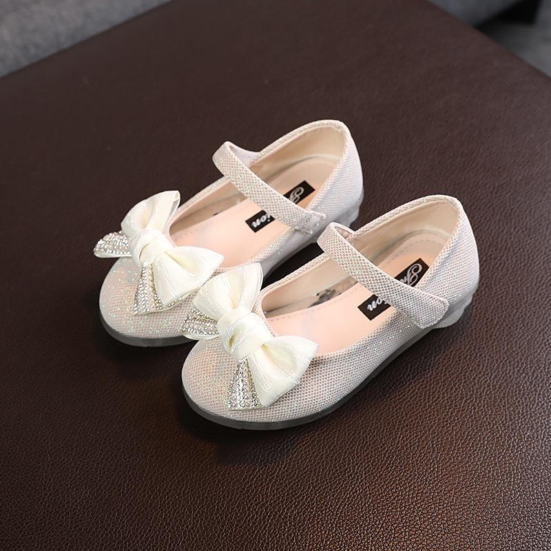 

Korean Style Girls Shiny Rhinestone Bow Leather Shoes – Children s Low-Heel Princess Shoes, Dance Footwear 30