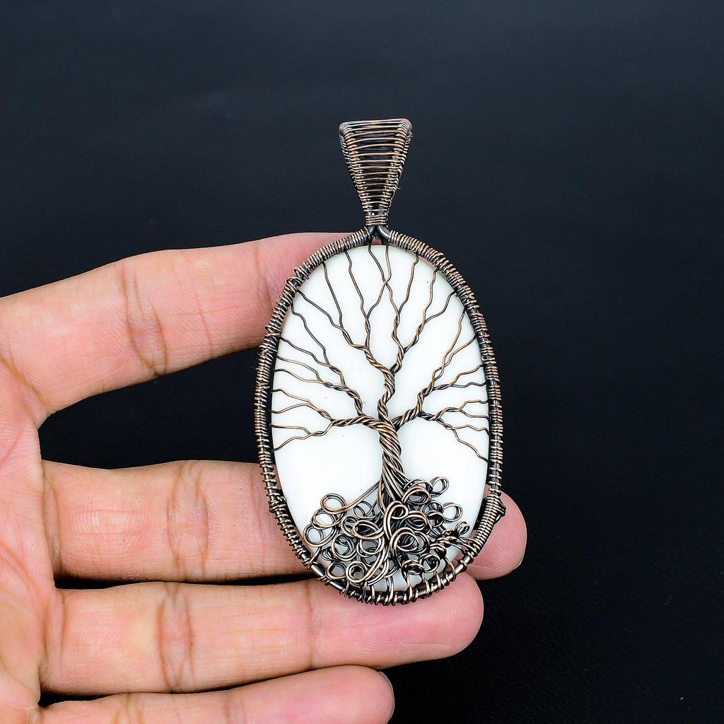 Tree Of Life White Coral 999 Copper Wire Wrapped Pendant, Handmade Gemstone Pendant Jewelry, Gifts For Wife Brand New Pendant