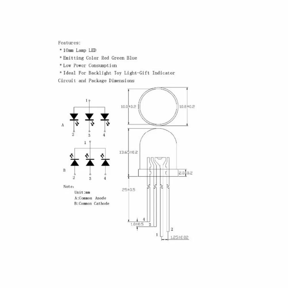 10 bucăți 10 mm RGB LED catod comun/anod comun 4 pini diode tricolore emițătoare indicator luminos becuri, pentru Arduino