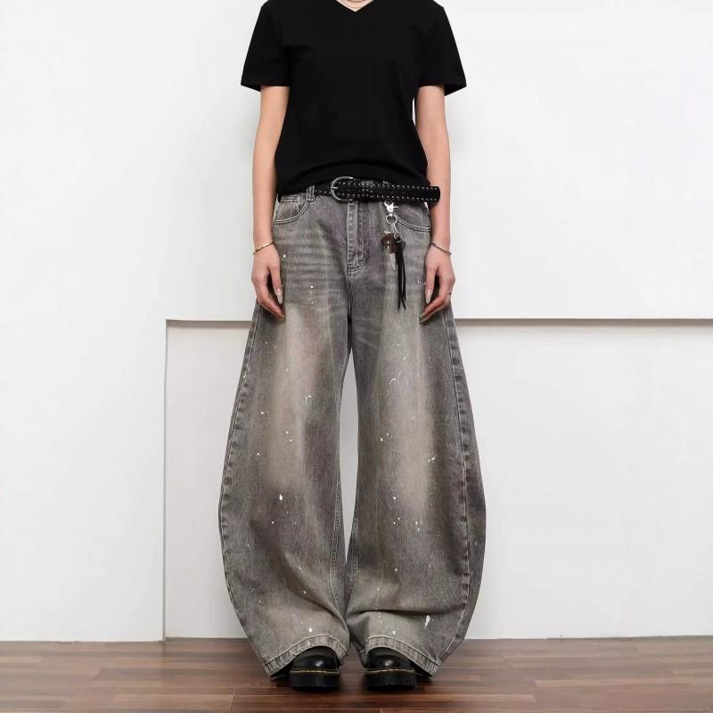 Vintage Washed Distressed Straight Leg Jeans Men - Relaxed Fit Faded Ink Effect Hip Hop Style