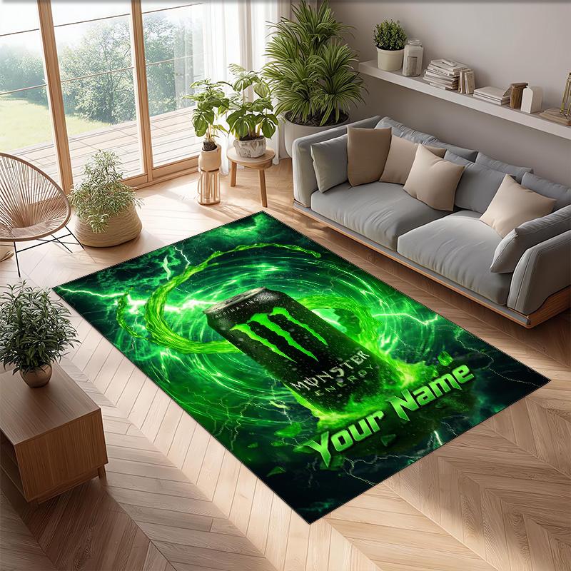 Tappeto Monster Energy Crystal Velvet, Tappetino Antiscivolo Personalizzato con Nome Testo per Arredamento Casa Regalo