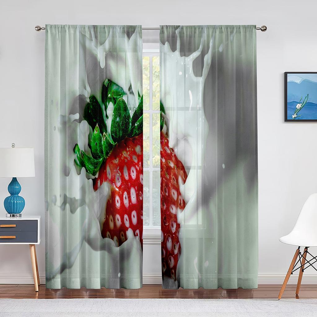 Căpșuni în apropiere fructe coapte de vară tul perdele pentru sufragerie decorare dormitor șifon perdea de fereastră din voal transparent