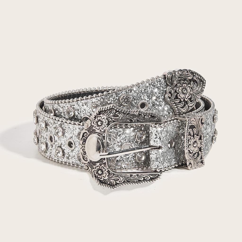 Water Crystal Women Belt With Alloy Buckle For Retro Style Fashion Accessory