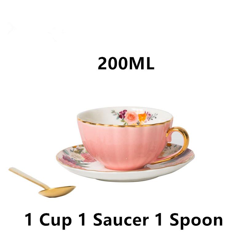 European Porcelain Cup and Saucer For Coffee Bone China Coffee Cup Saucer Spoon Set Flower Tea Cups Set Ceramic Cups Mugs Gift
