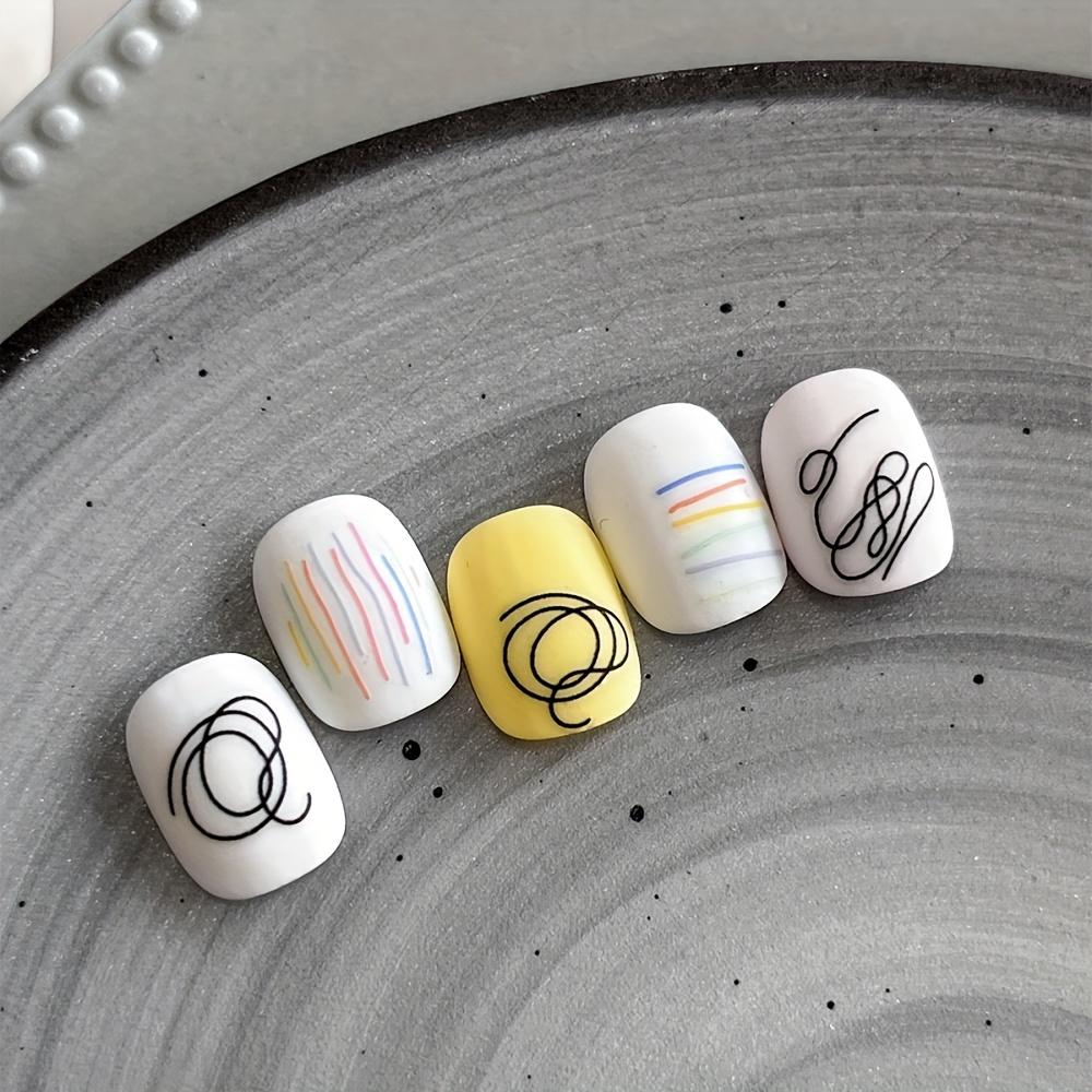 1pc Abstract Geometric Nail Art Stickers - Self-Adhesive Resin Nail Decals with Pastel & Vibrant Lines, Glossy Finish for DIY Manicure & Pedicure