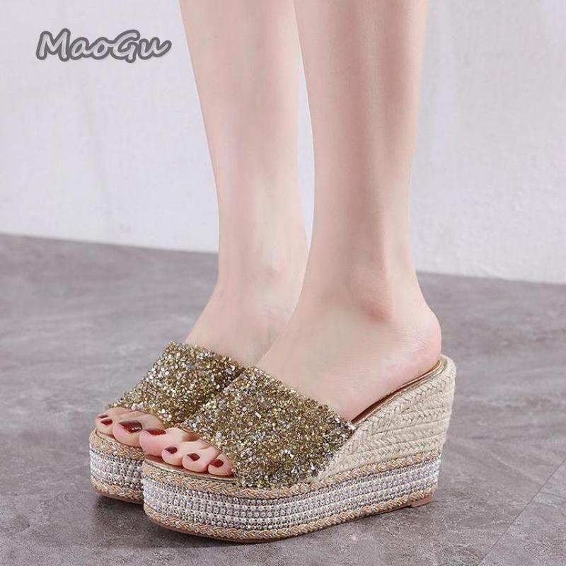 Fashion Platform Sandals Women 10cm Rhinestone Slippers Female Summer Pumps Fashion Sandalias Sexy De Mujer Women Summer Outwear Slides