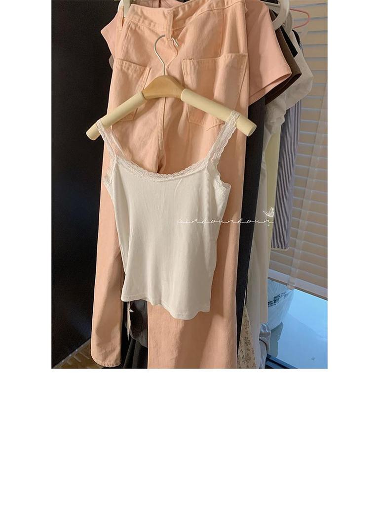 Xin Bang Bang White Lace Trim Padded Camisole: Women's Summer Vest with Beautiful Back Design