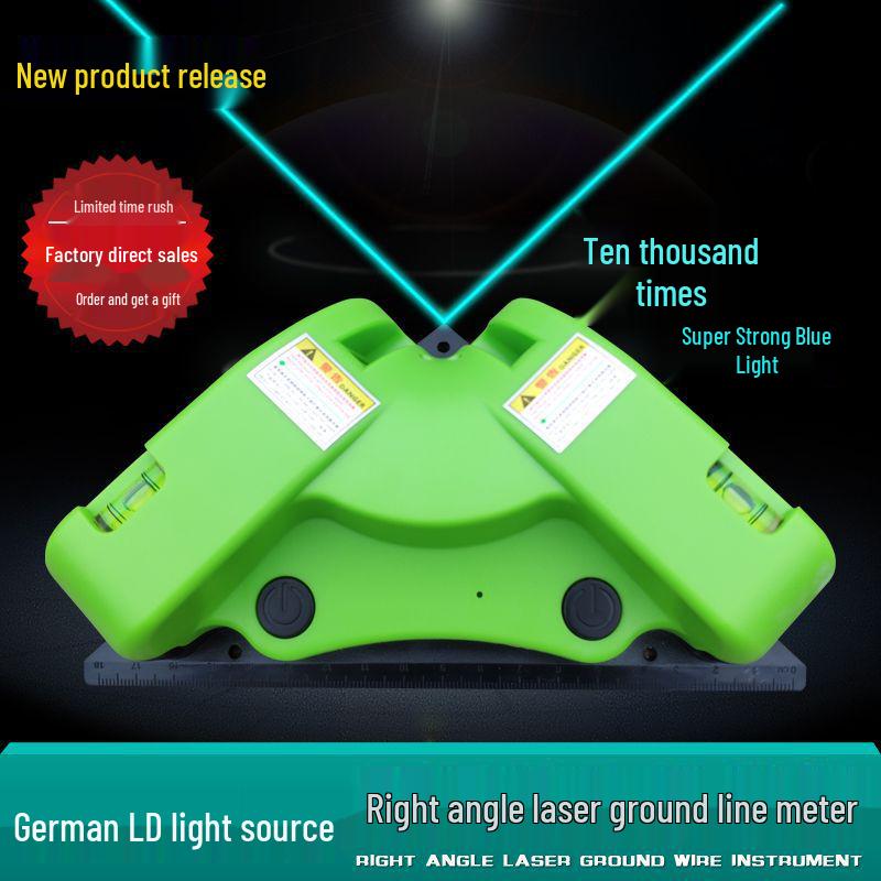 Vysoce přesný zelenomodrý laserový vodováha s jemnou čárou a značením pravého úhlu