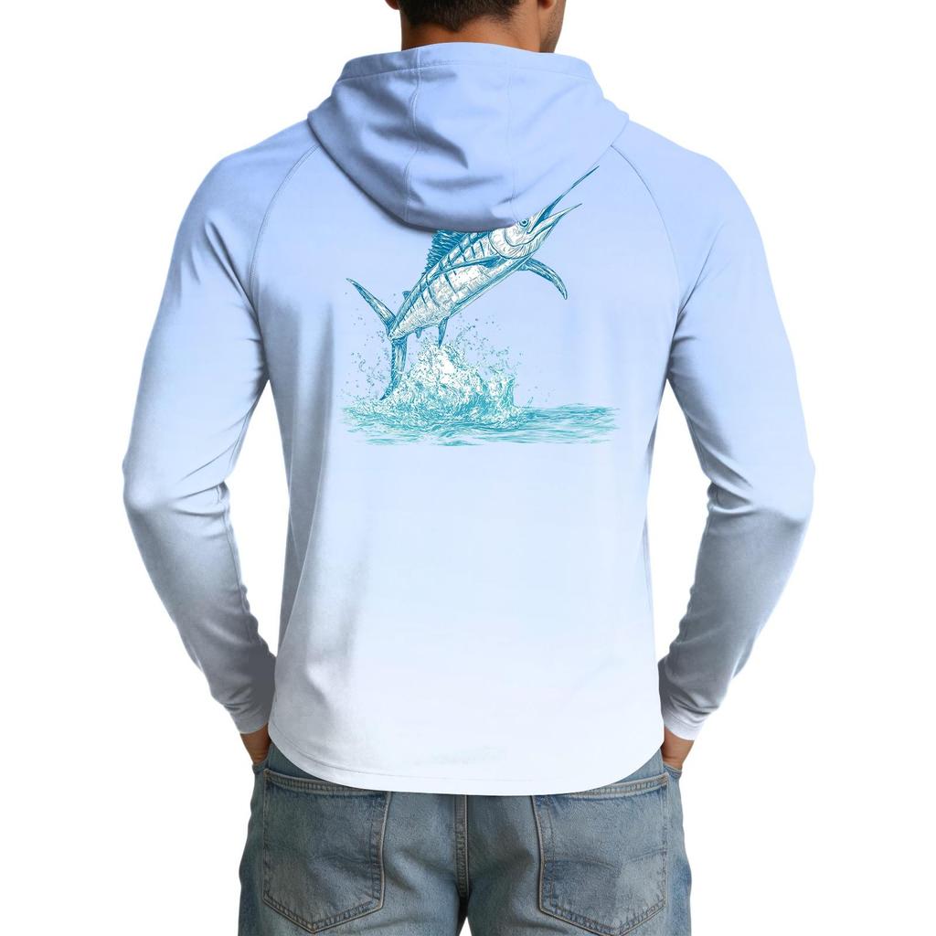 Men's UPF50+ Sun Protection Cooling Shirt Lightweight Stretch Hooded Outdoor Fishing Sports Top Long Sleeve