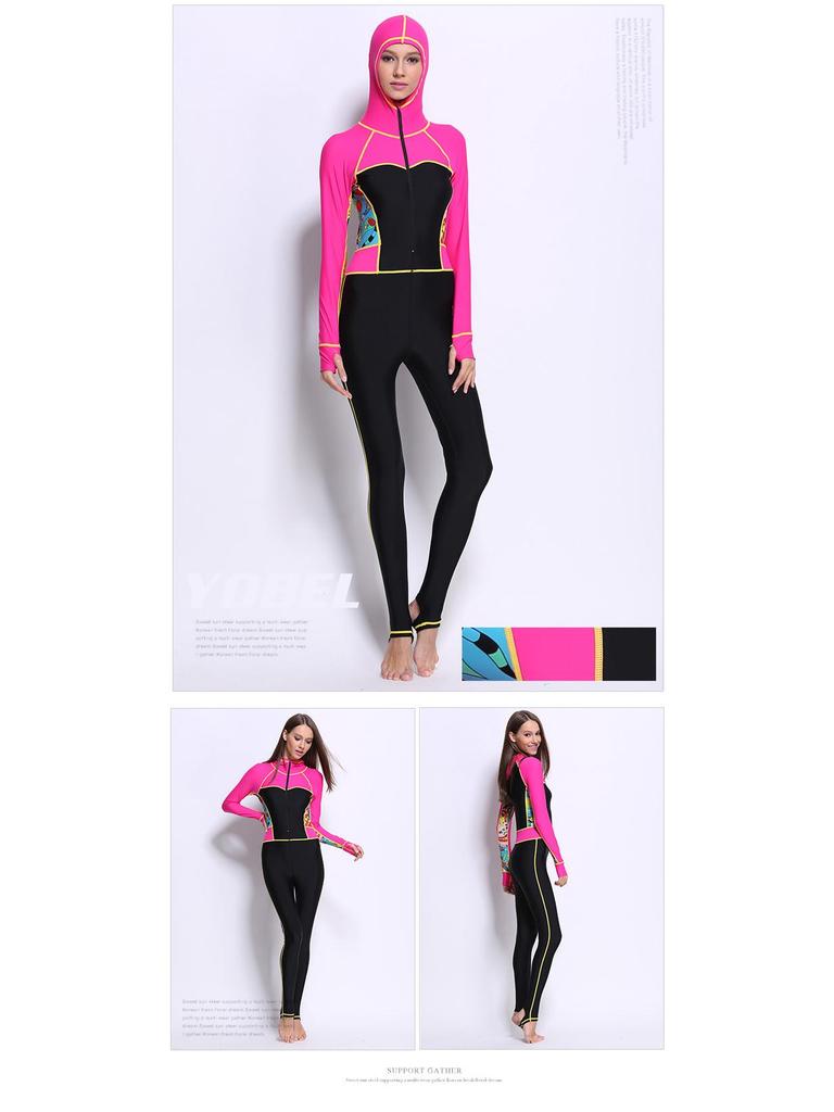 Women's Quick-Dry Long Sleeve One-Piece Wetsuit for Sun Protection, Surfing, Diving, Snorkeling, and Jellyfish Safety.