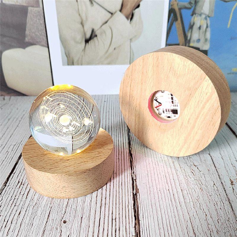 AEE4-Led Wood Display Stand For 3D Crystal Glass Resin Art Light Crystal Art Wood Display Lighted Base Battery Operated