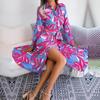 Spring Summer Women Floral Lace Up Polo Collar Dress Long Single Breasted Contrast Style Shirt Dress For Ladies