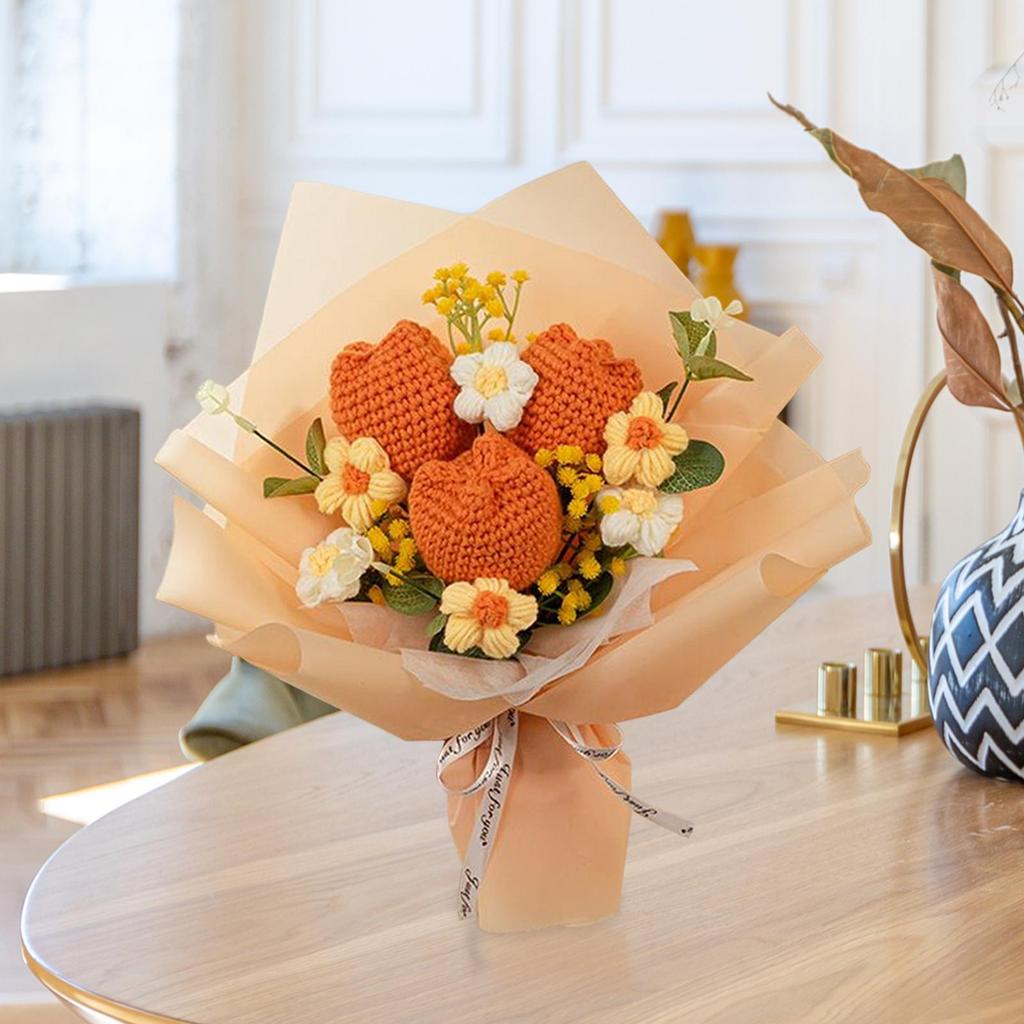 Artificial Flowers Fake Flowers with Eucalyptus Gift Knitted Flowers Crochet Flower Bouquet for Party Shelf Wedding Anniversary