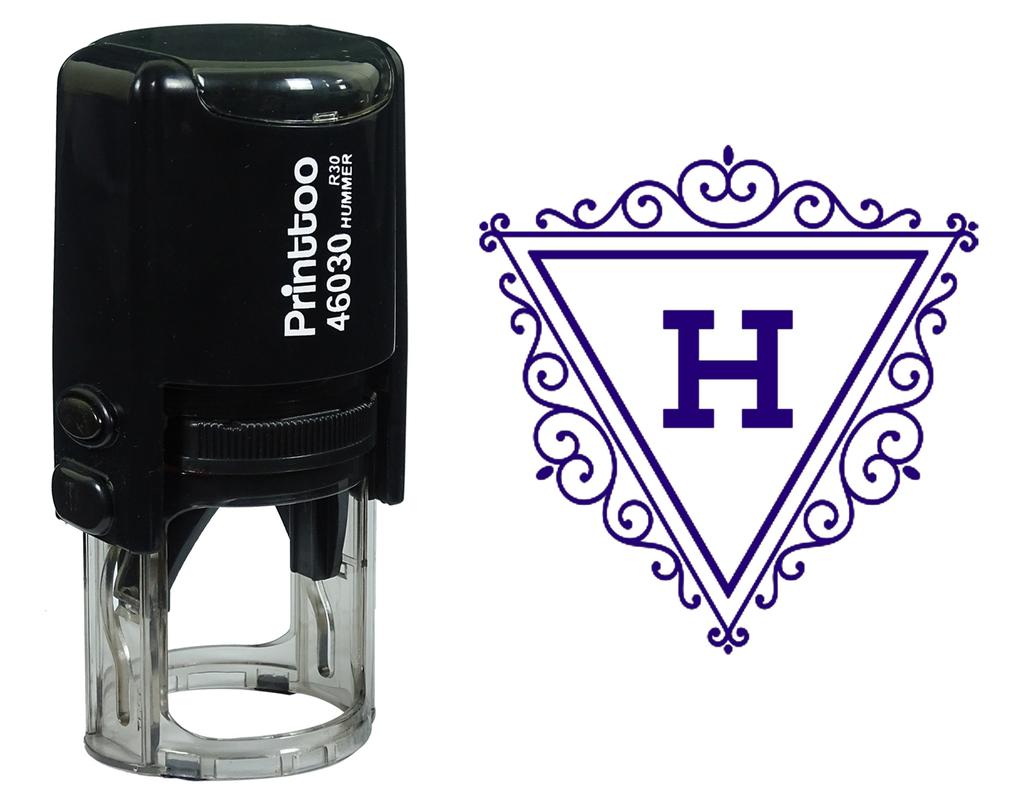Printtoo H Alphabet Swirl Border Triangle Monogram Initial Self Inking Rubber Stamp Office