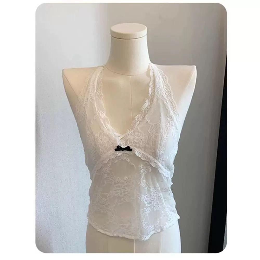 Lace Inside with A Bottom of The Halter Vest Female Early Autumn Korean Wear Overlapping Wear Sleeveless Blouse Pure Wind Hanging Neck Halter