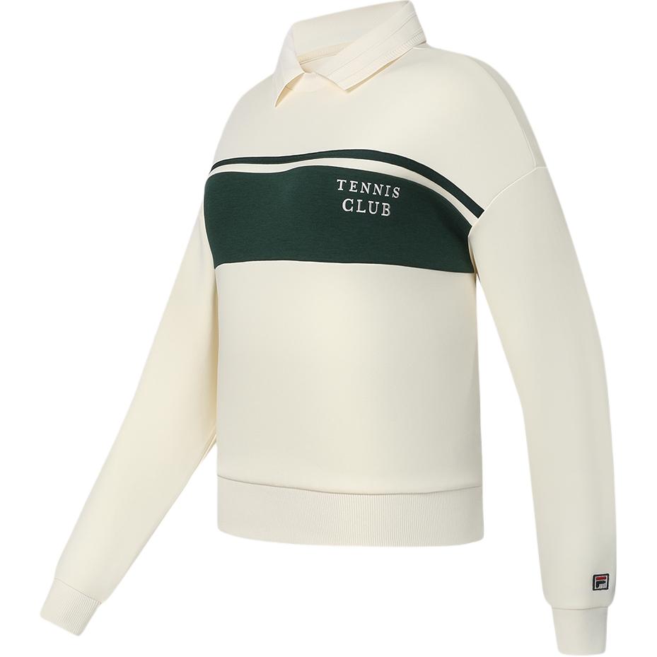 

FILA Official Womens Knitted Pullover Color Block Loose Tennis Sports American Sweatshirt Women Sweatshirt White Cream A11W413209F-IV L