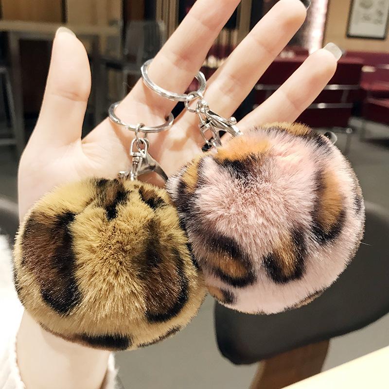 Leopard love plush fur ball keychain car key chain pendant student bags New gifts Heart KeyRing K2403