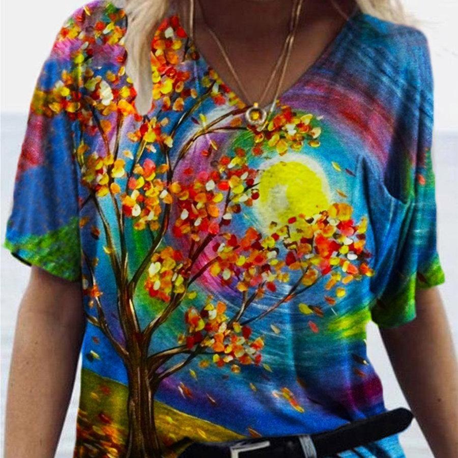 

Модные блузки с весенним цветочным принтом, футболки с V-образным вырезом и короткими рукавами, повседневные 7XL разноцветный