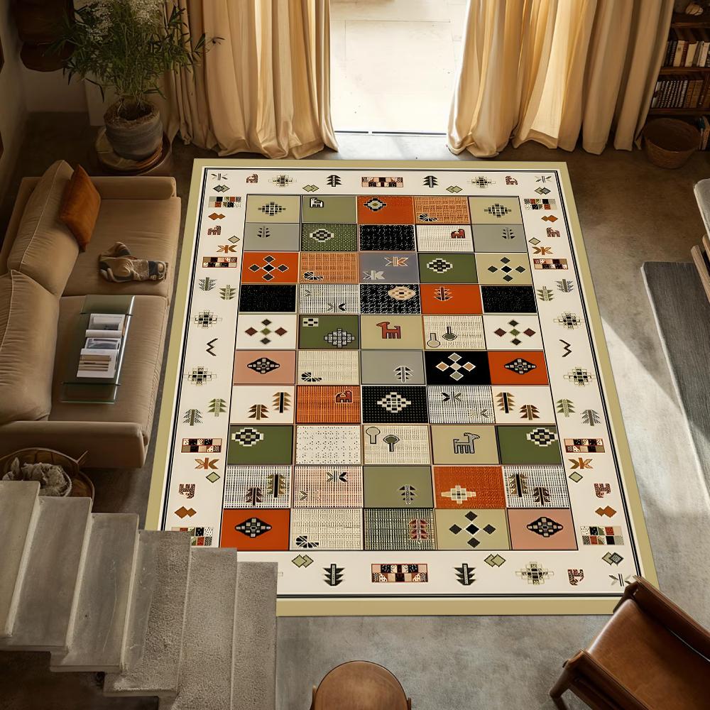 Ethnic Patchwork Vintage Decorative Botanical Pattern Carpet Colorful Artistic Style Rug for Living Room Kids Bedroom Home Decor
