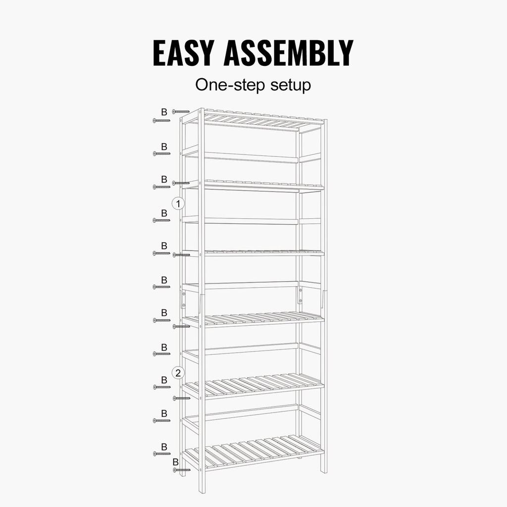 Bamboo Bookshelf 6 Tiers Bamboo Ladder Bookcase Rectangle Storage Rack