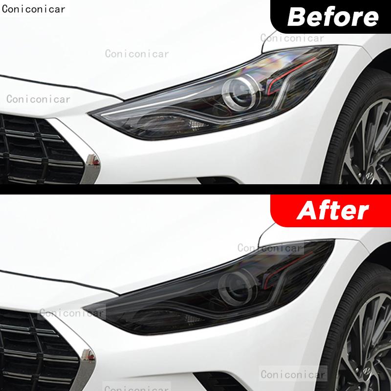 2 Pcs Performance Car Headlight Protective Film Front Light Black TPU Sticker For HYUNDAI ELANTRA GT Sport 2016- Accessories