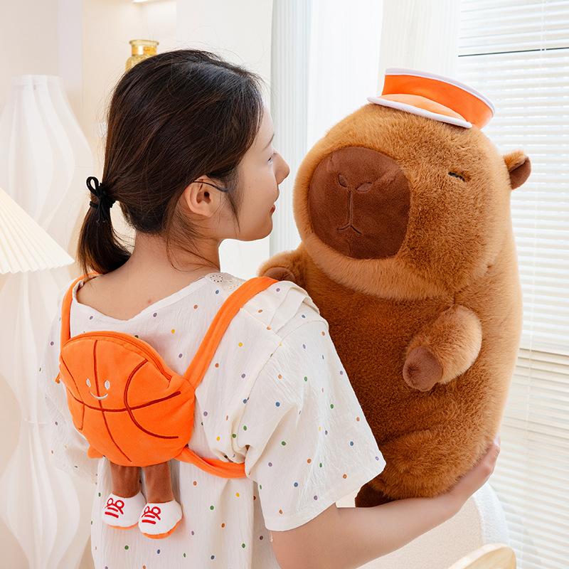 Cute Cartoon Animal Basketball Backpack Capybara Plush Toy Kawaii Stuffed Doll Home Decor Gifts For Kids