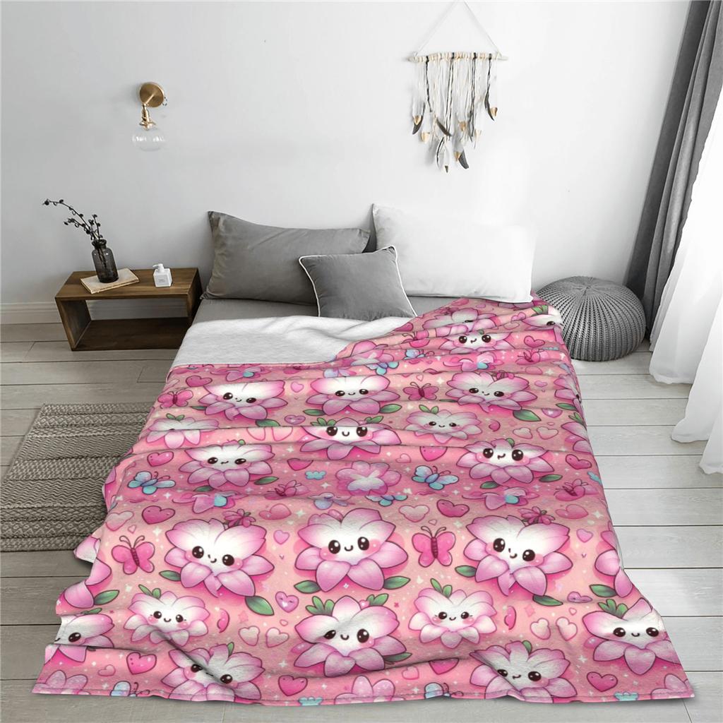 Pink Lily Kawaii Pink Lily Delight Blankets Portable Flannel Sofa Throw Blanket for Couch Bedding Outdoor Throws Bedspread Quilt