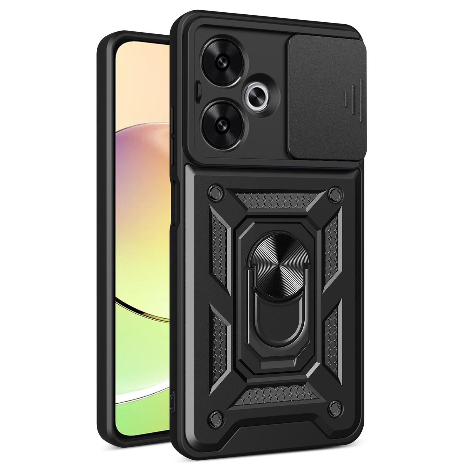 

For Xiaomi Redmi 13C 5G/13R 5G/Poco M6 5G Case with Slide Camera Cover Kickstand PC+TPU Phone Back Shell Black