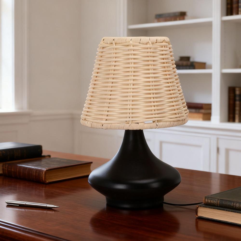 Bambusoidea Woven Rattan Table Lamp Handmade Wicker Nightstand Lamp  Living Room