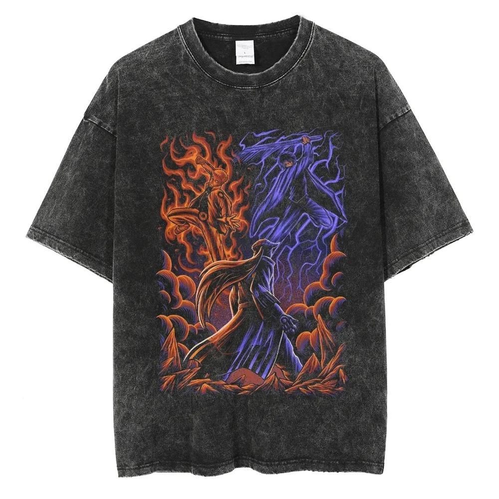 Washed Anime Naruto Graphic Oversized T Shirt Men Women Streetwear Harajuku T-Shirt Heavy Cotton Female Male Short Sleeve Tshirt