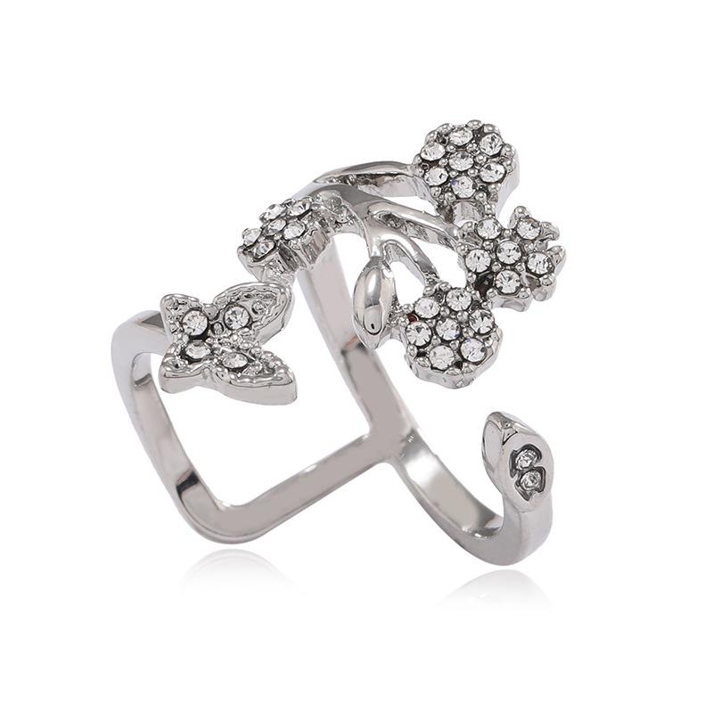 Light Luxury French Trend Flower Butterfly Diamond Ring - Original Design, Simple & Exquisite Jewelry Adjustable