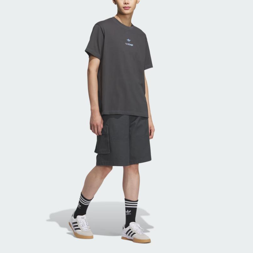 adidas Originální pánské tričko s krátkým rukávem Módní logo Kulatý výstřih Volný střih Pánská trička Jednobarevná šedá KC1428