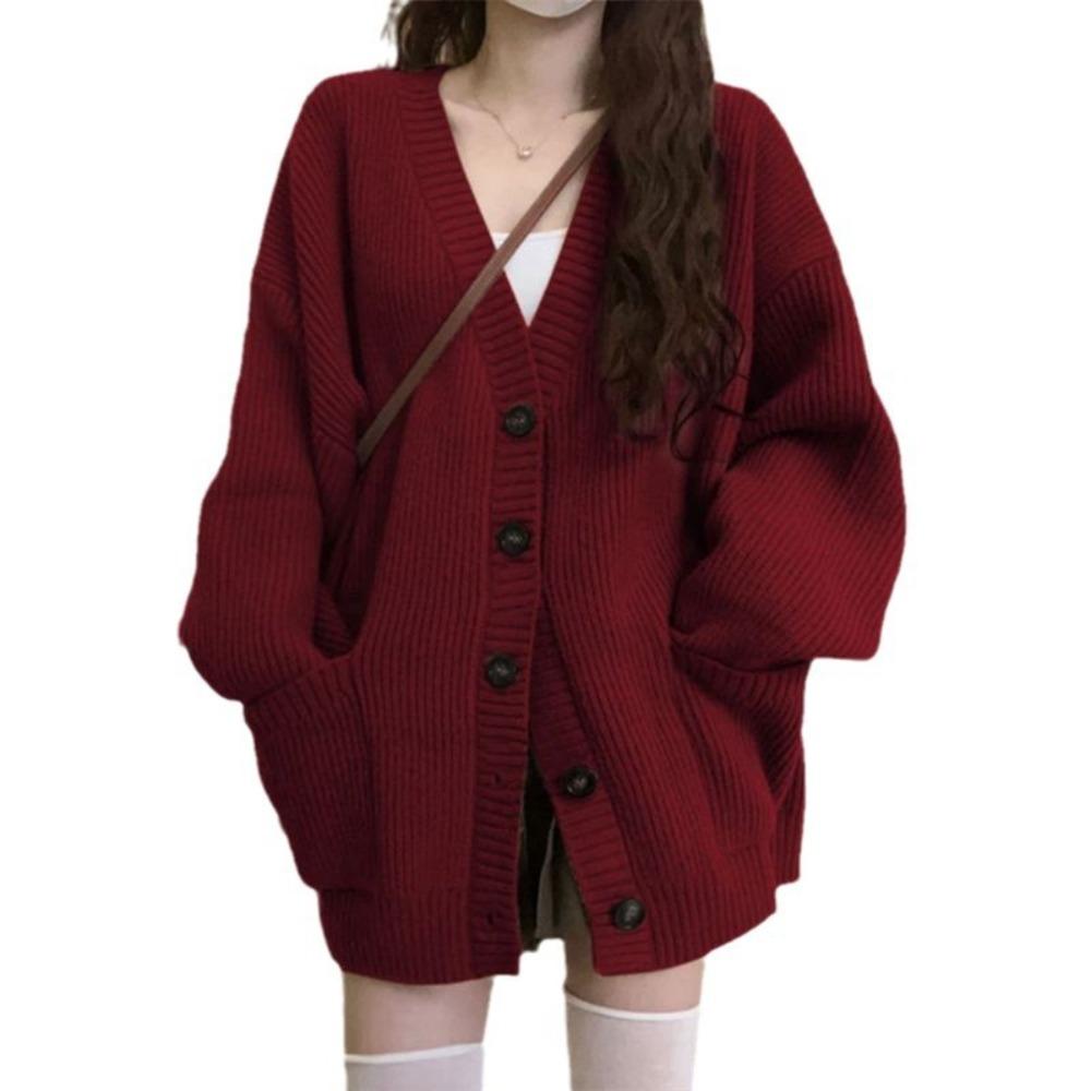 Koreanischer Strickpullover Damen Herbst Winter Oberbekleidung Lockerer Cardigan Mantel Lässige Übergroße Strickjacke