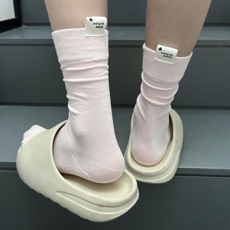 Women'S Socks, Macarons, Solid Colors, Trendy Mid-Tube Cotton Socks, English Letters, Heels, Cloth Labels, Candy Piles, Socks