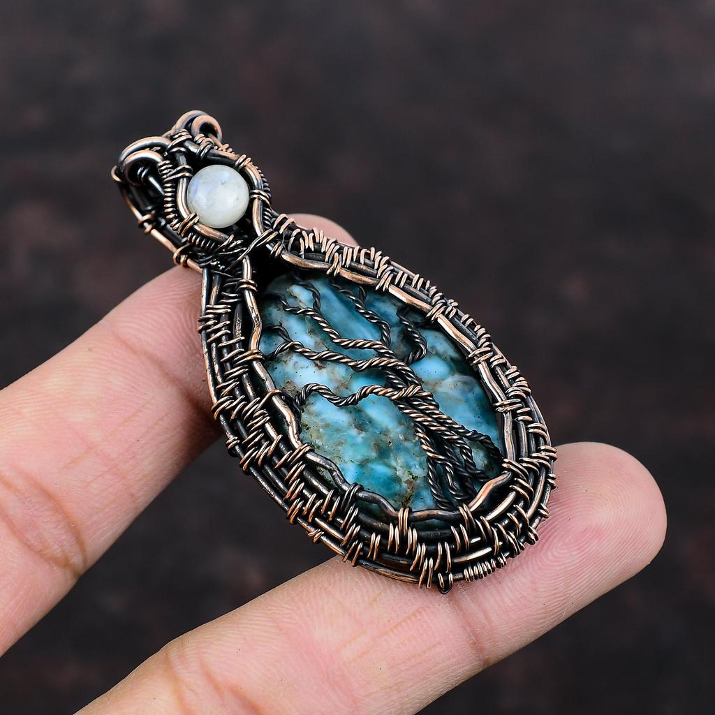 Tree Of Life Neon Apatite Pendant Copper Wire Wrapped Pendant Rainbow Moonstone Pendant Handmade Pendant Real Gemstone Jewelry Gift For Mom
