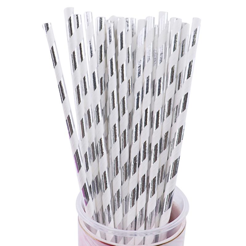 25 buc Paie de Băut de Unică Folosință din Hârtie Colorată, Folie Aurie/Argintie Curcubeu, Decor de Crăciun, Nuntă, Zi de Naștere, Articole de Petrecere