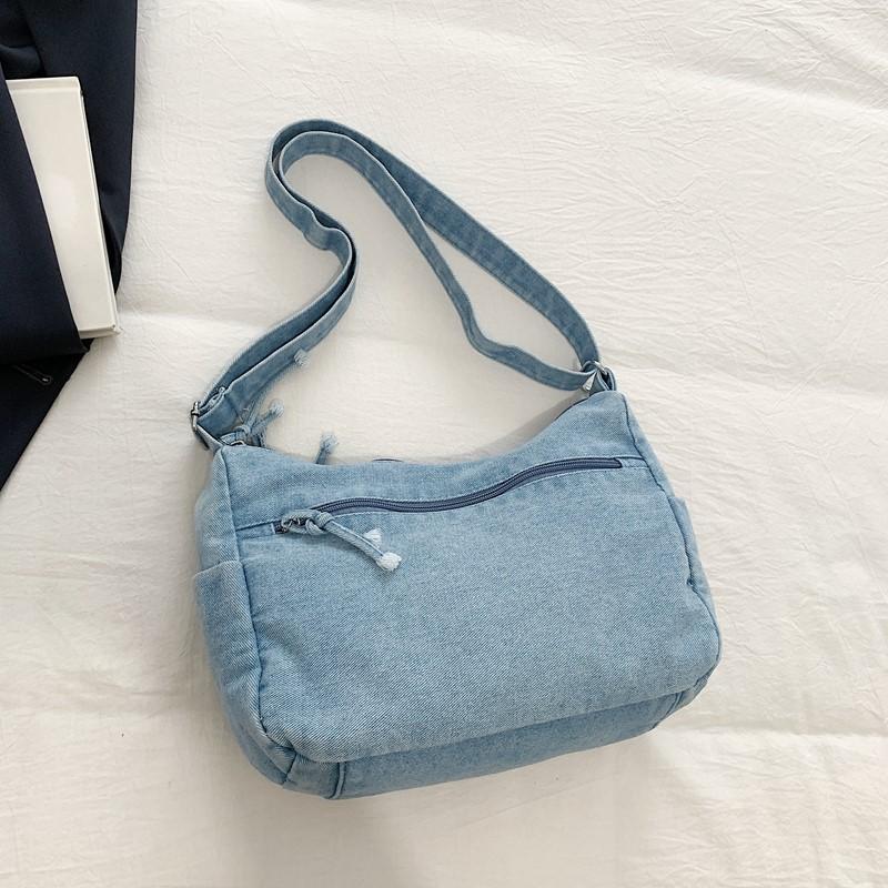 Denim Vintage Shoulder Bag Women Embroidered Cat Crossbody Bag