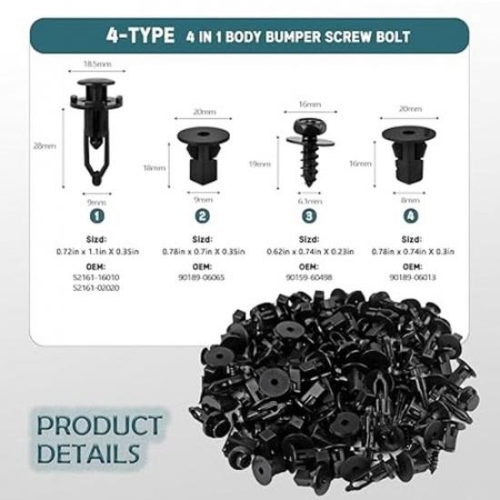 4 in 1 Body Bumper Screw Bolt with Fender Liner Clips Compatible with Wheel Well