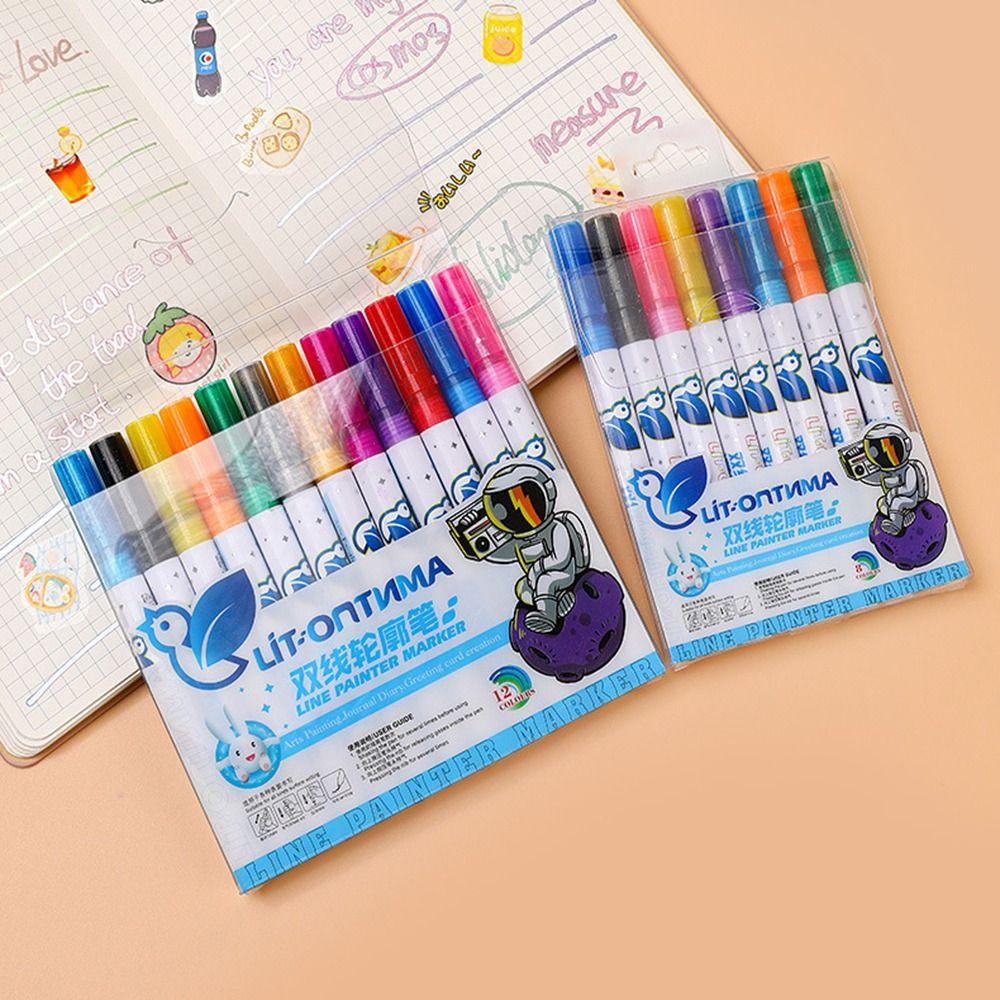 

Watercolor Magic Contour Hand Painted Double Line Pen Metallic Markers Outline Pen Highlighter Pen