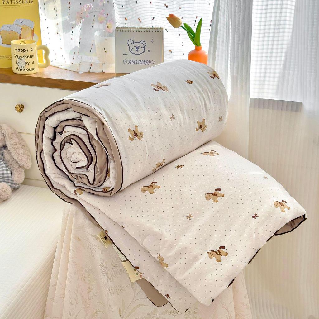 Dwuwarstwowa bawełniana letnia kołdra z włóknem sojowym – nadająca się do prania w pralce, chłodząca, z motywem kreskówkowym