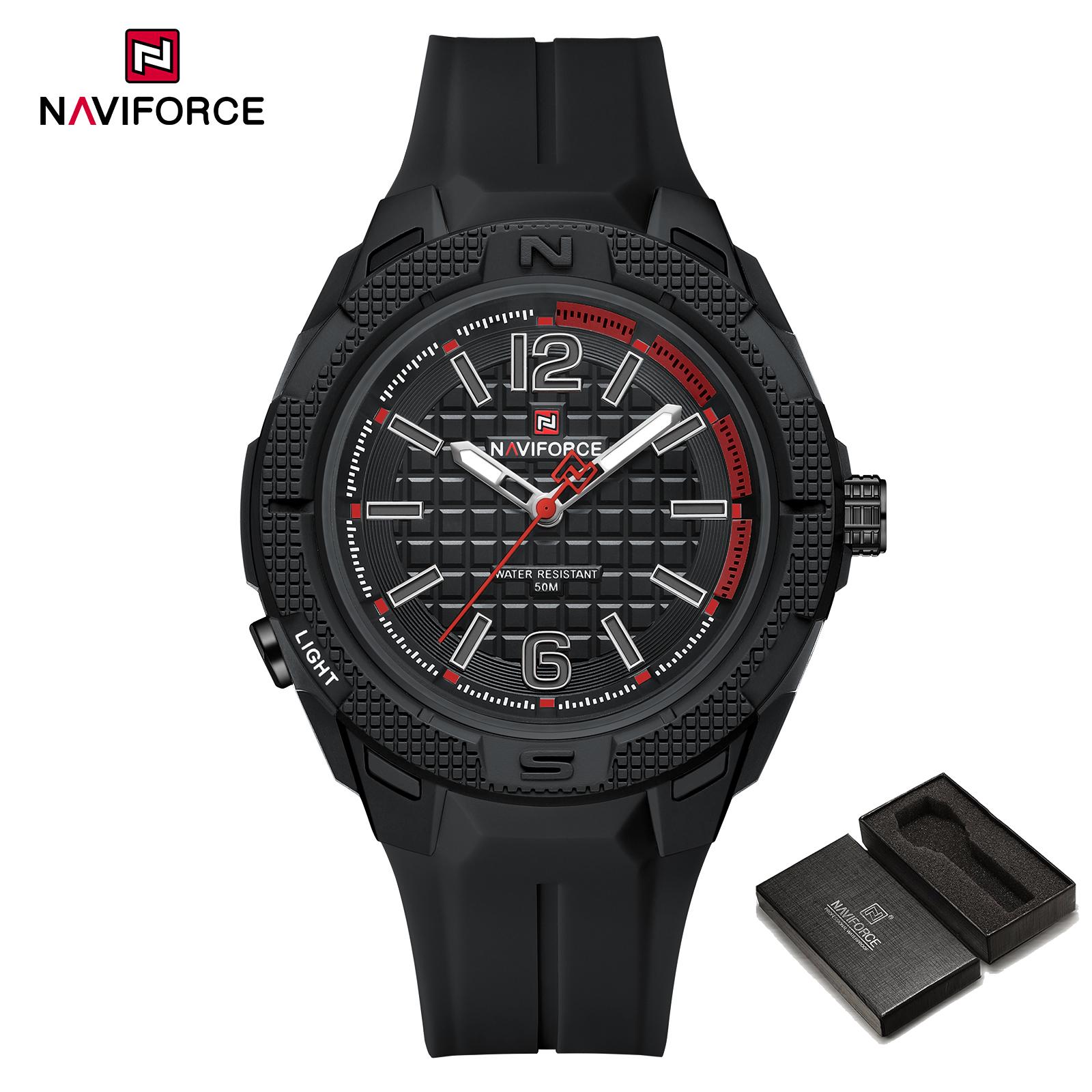 

NAVIFORCE Original Light Quartz Watch for Men Boy Luminous Pointer 50m Waterproof Silicone Strap Outdoor Fashion Men Watch NF7126 чёрный