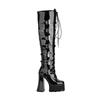 Fashion Lacquer leather women's boots  women's boots thick heel ultra-high heel muffin punk PUNK front lace up high boots