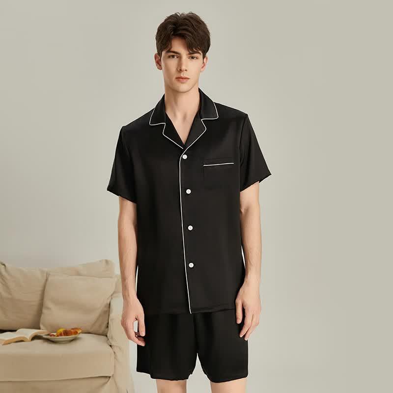 6A Grad 19 Momme Maulbeerseide Herren Kurzarm Oberteil & Shorts Pyjama - Schwer, Luxuriöse Sommer Homewear