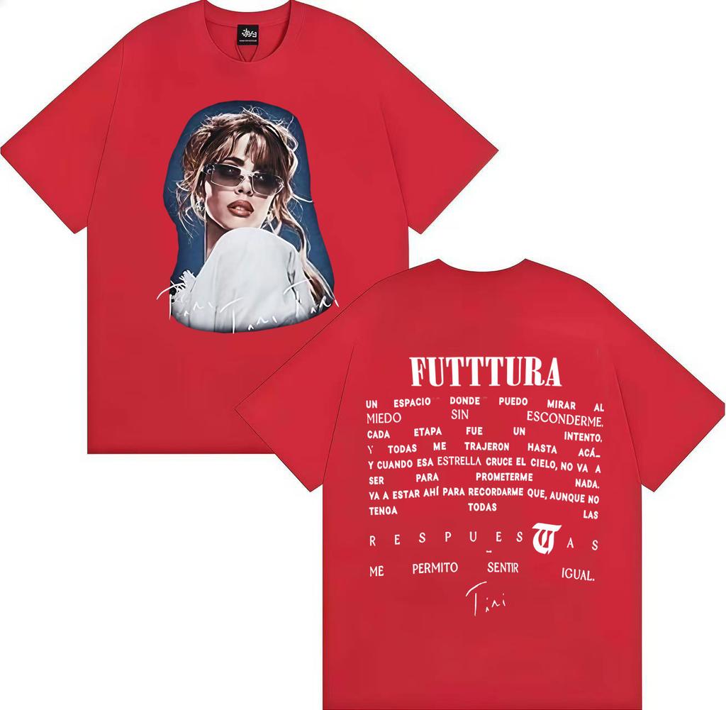 Summer Hot Singer TINI Futttura Album Pop Music Gothic Tops Double Sided Print Loose Short Sleeve Tshrit Mens Oversized Clothes